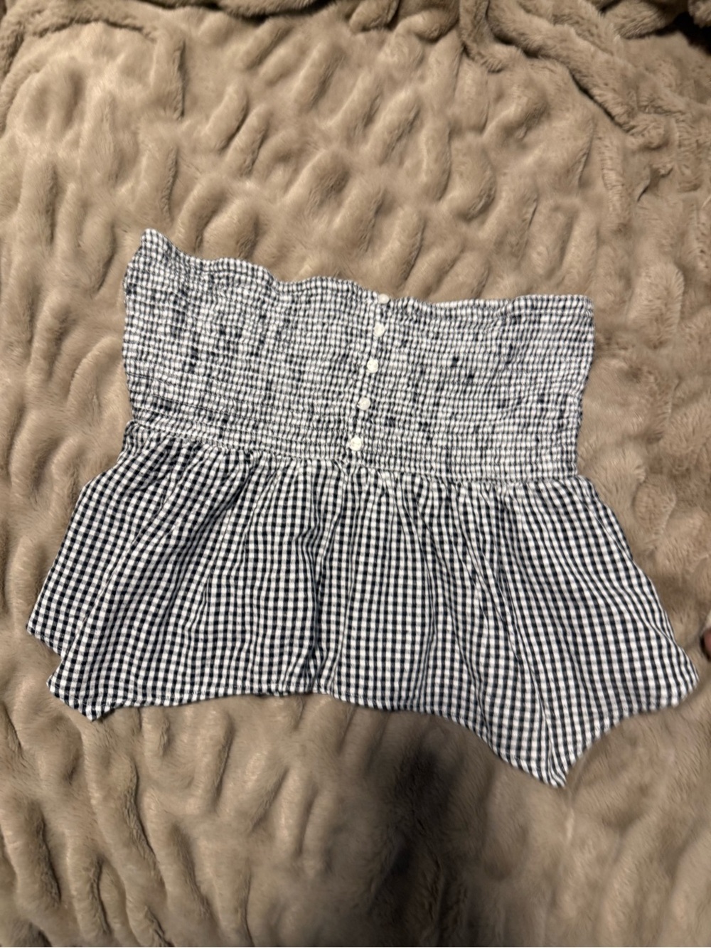 American Eagle Black & White Gingham Strapless Top - Size L